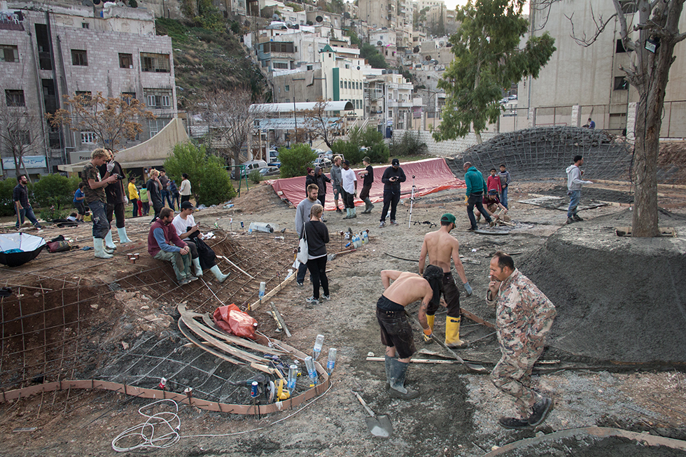 The Greater Amman Municipality agreed to allocate the Samir Rifai park for the 7Hills project, to create a skatepark near downtown Amman accessible to young people from various parts of the city. Jordanian and international volunteers work together to build the skating pool and ramps.